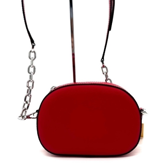 Michael Kors Large Jet Set Glam Leather Snakeskin Oval Crossbody Bag Red/Gold - Picture 5 of 10